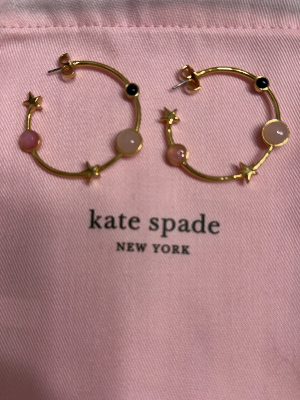 Kate Spade ♠️ Gold Hoop Earrings with Pink Gem Accents